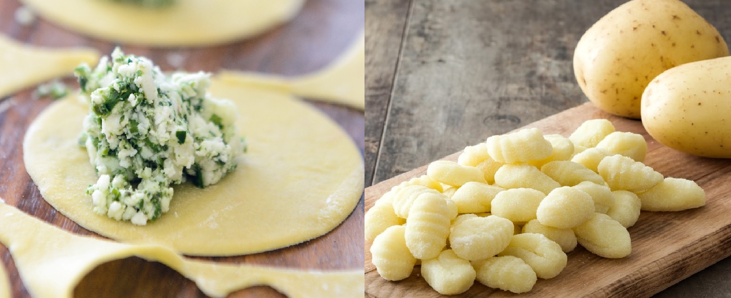 Pre-cooked flours in the fillings and potato gnocchi